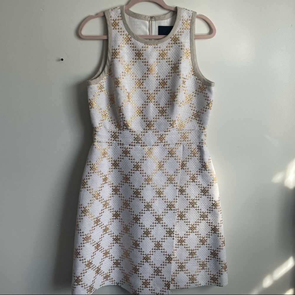 Size 8 J. Crew White and Gold Sleeveless Dress. NWT